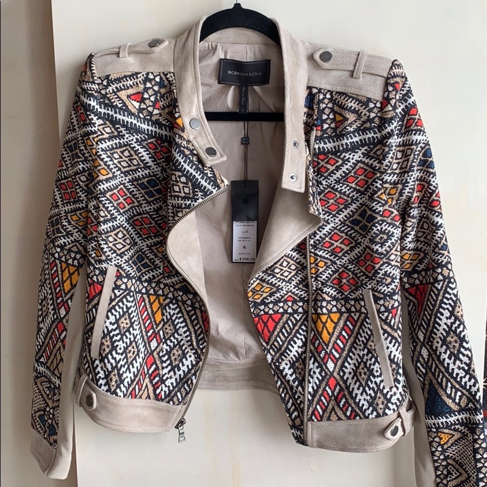 NWT! BCBG Woven African Print Moto Jacket